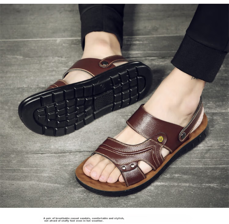 CARTELO Genuine Leather Sandals for Men, Breathable Top-Grain Leather Beach Shoes, Men's Outdoor Dual-Wear Slippers 9252 Brown Size 38 16