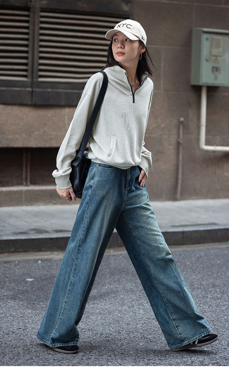 Dme [Relaxed Fit Pullover Sweatshirt] Autumn Light Bean Green Stylish Stand Collar Zipper Half Placket Simple Sweatshirt 12