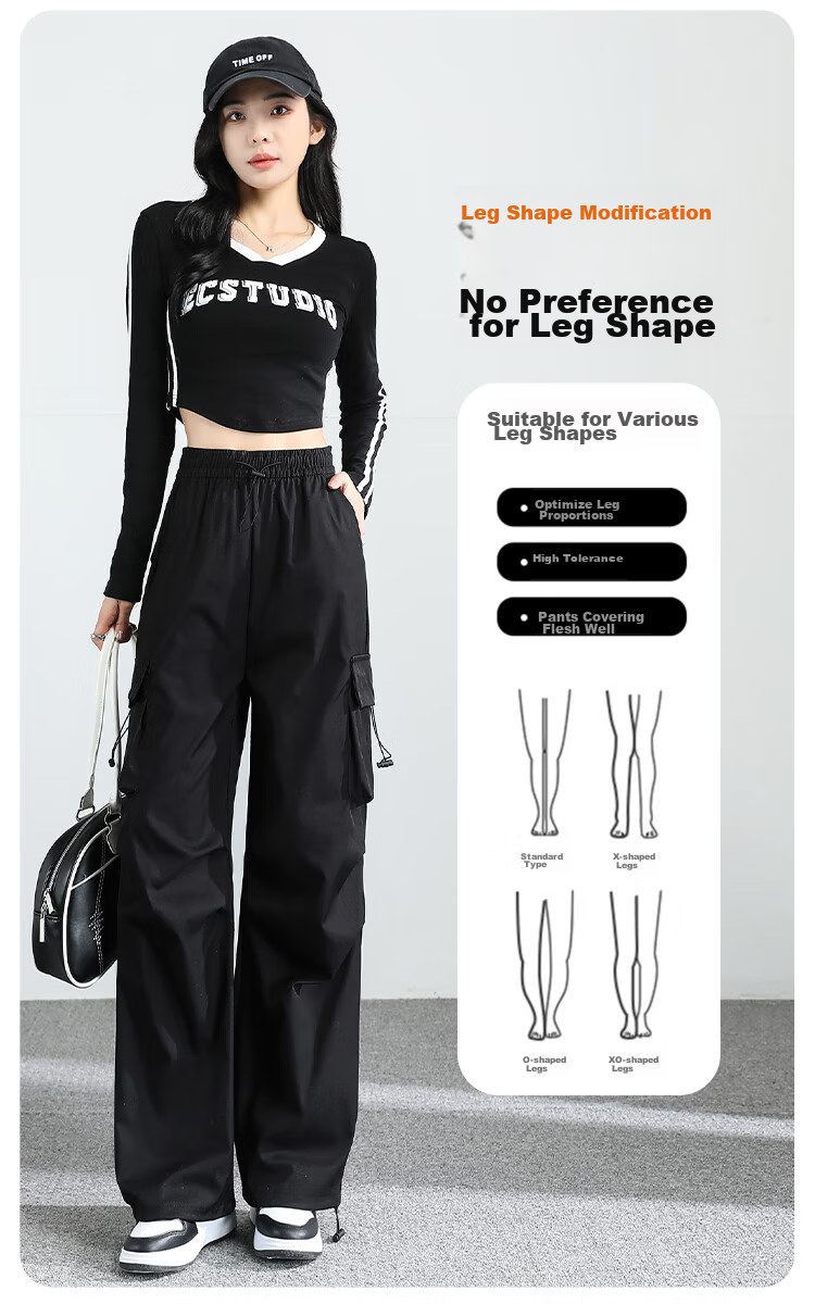 FitonTon Parachute Cargo Pants for Women, Summer Ice Silk Thin High-Waisted Wide-Leg Pants, Slimming Straight-Leg Drawstring Quick-Dry Pants, Casual Trousers 3
