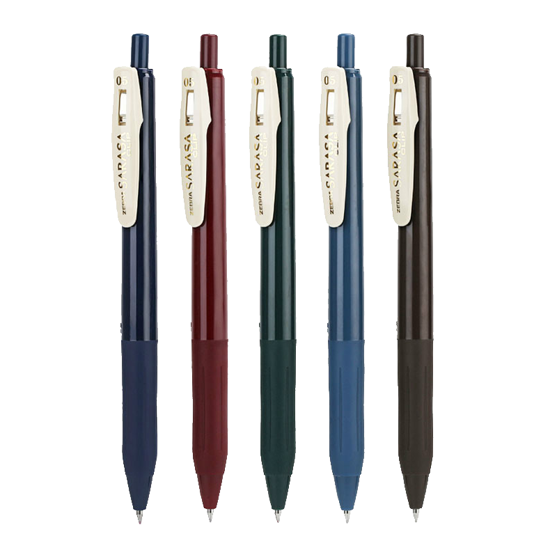 ZEBRA JJ15 Retro Color Series Pens, 0.5mm Retractable Gel Pens with Bullet Tip, Signature Pens, Student Journaling Pens, Marking Pens, Mixed Colors, Pack of 5