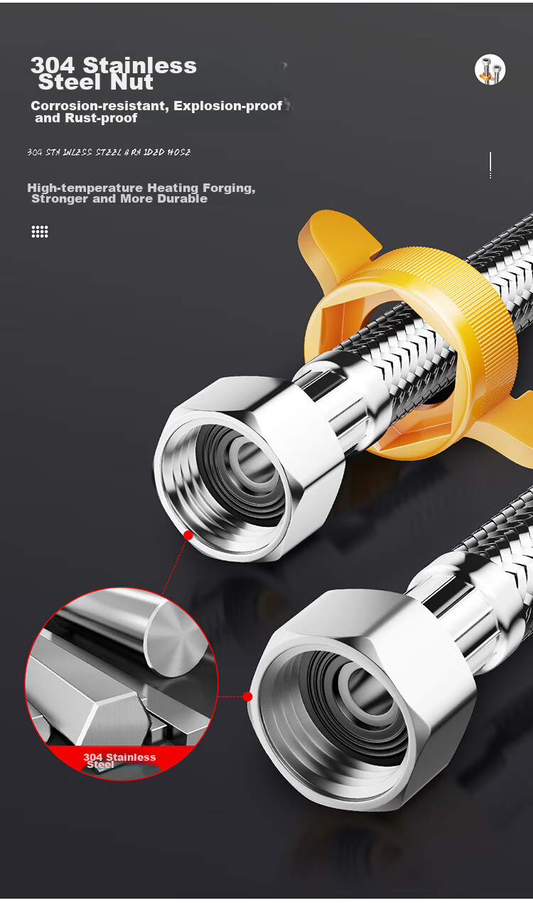 Larsd 304 Stainless Steel Inlet Hose, 50CM Toilet Inlet Pipe, Hot Water Heater Cold And Hot Universal Water Supply Pipe, BH605 8