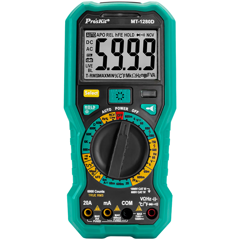 Pro'sKit MT-1280D Digital Multimeter, LCD Display, Intelligent Burn Protection, Universal Meter, Electrician's Meter