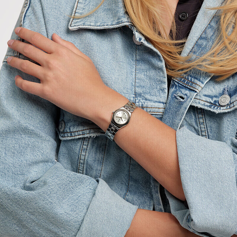 Swatch Swiss Watch, Metal Jewelry Clasp, Compact Women's Quartz Wristwatch, Graduation Gift, Big Steps Flowing Stars
