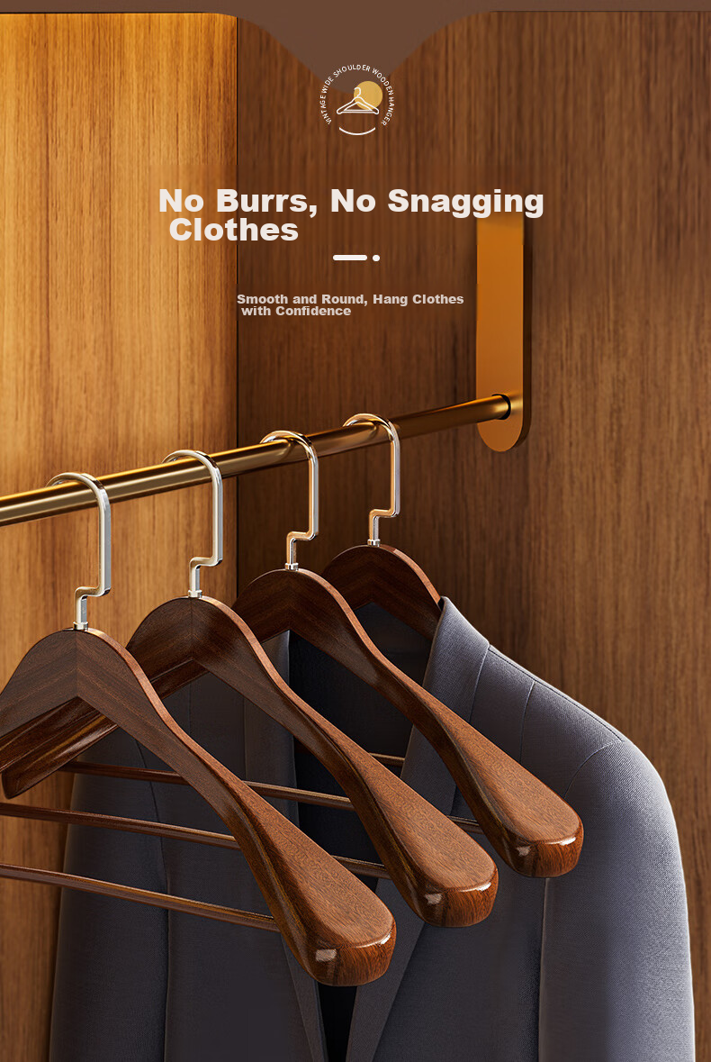 JEKO&JEKO Natural Camphor Wood Coat Hangers with Wide Shoulders, Non-Slip Wooden Clothes Hangers, Seamless Drying Rack, Natural Wood Color, 10 Pieces 8