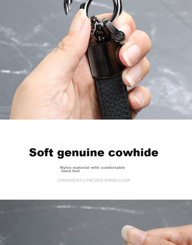 ESCASE Car Key Chain Genuine Leather Pendant for Men And Women, Key Ring, Waist Strap, Electric Vehicle, Audi, Volkswagen, BMW, Black 8