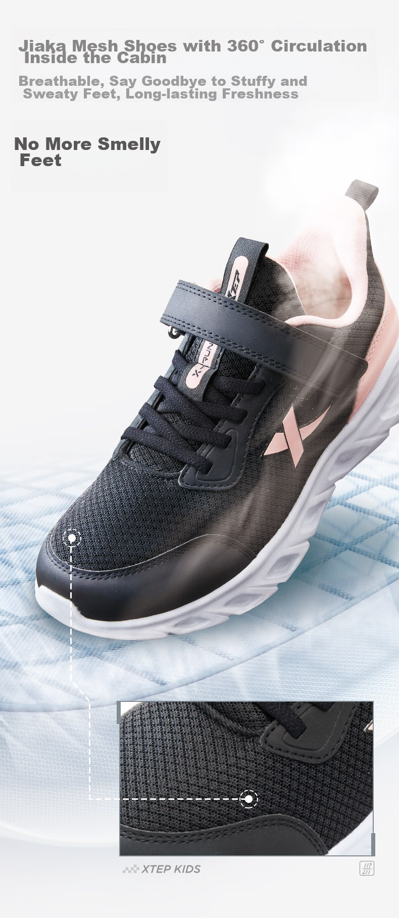XTEP Children's Shoes Girls' Mesh Upper Basic Soft Sports Running Shoes Black/Romantic Pink Size 35 4