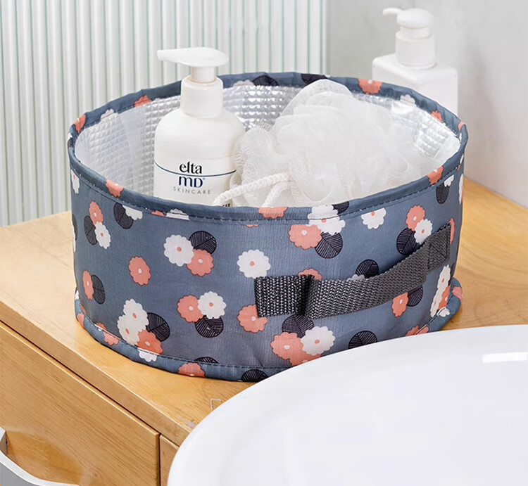 BWNK Travel Folding Basin, Washbasin for Outdoor Camping, Collapsible Water Bucket, Travel Essentials, Foot Soaking And Laundry Basin, Geometric Navy Blue Color 1