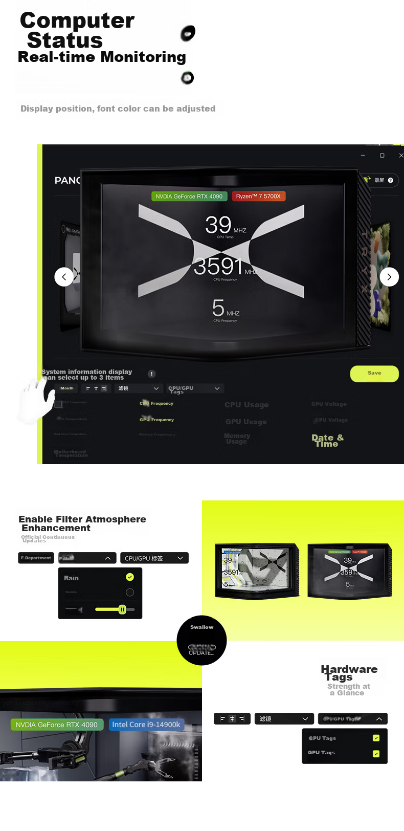TRYX (Chuangkexingxi) PANORAMA Zheyou SE 360 Water-Cooled CPU Cooler ARGB Black, 6.67-Inch Curved Screen/Asetek/KANALI Software/Naked Eye 3D 17