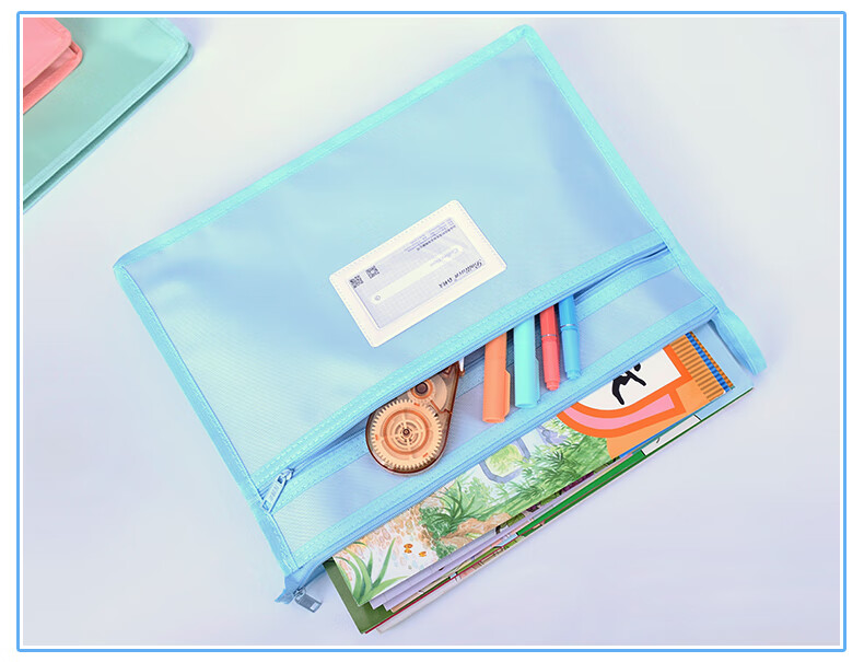 Bailiwen F6256 Blue-Green 3-Pack Subject Bags, Double-Layer 3D Zipper Pouches, School Bag, Homework Storage Bag, Exam Paper Bag, A4 Document Folder 5