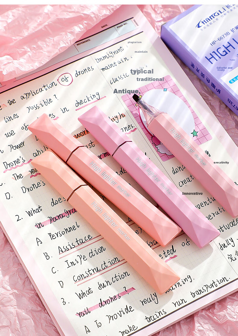 CHANGLi Monet Color Highlighter, Student Note-Taking Pen, Quick-Drying, No Bleeding Or Smearing, Colored Marker, Aesthetically Pleasing Fluorescent Pen, Student Notation Pen, Non-Transparent 8