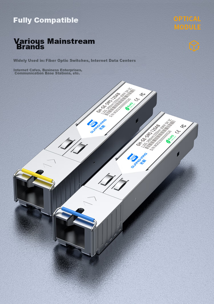 Guanghang Gigabit Optical Module SFP Optical Module 1.25G Single-Mode Optical Module Single-Mode Single-Fiber 1310nm/1550nm, 3KM, SC Interface One Pair GH-GE 3