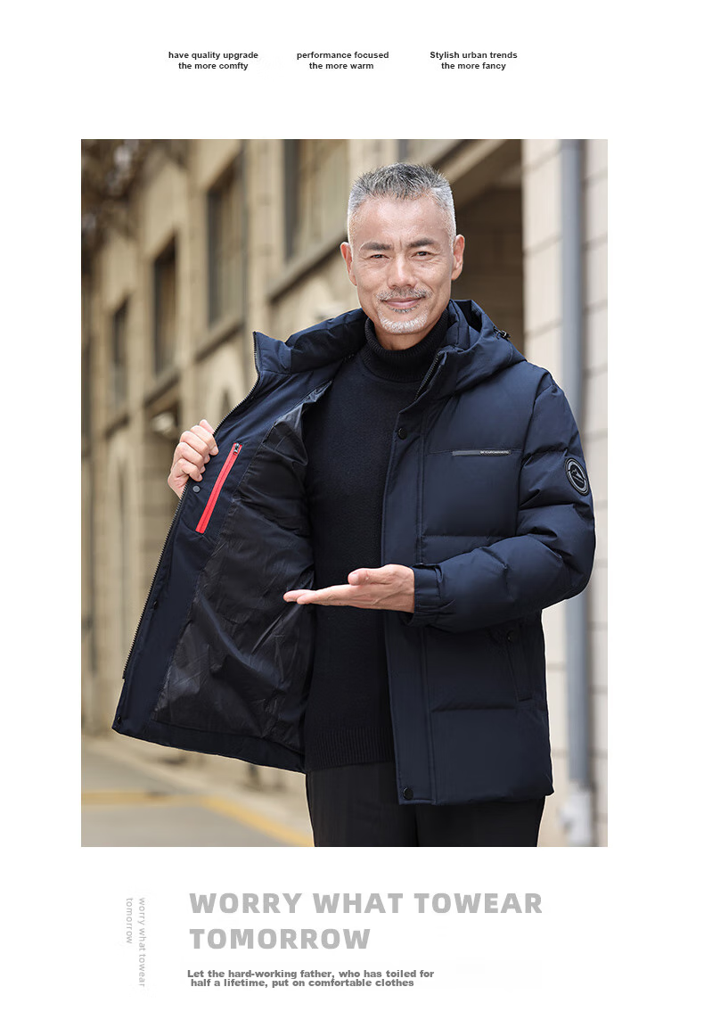 Yalu down Jacket for Men, Winter Warmth, Duck Down, Detachable Hood, Middle-Aged And Elderly Dad Style, Men's Short Coat, Outerwear 16