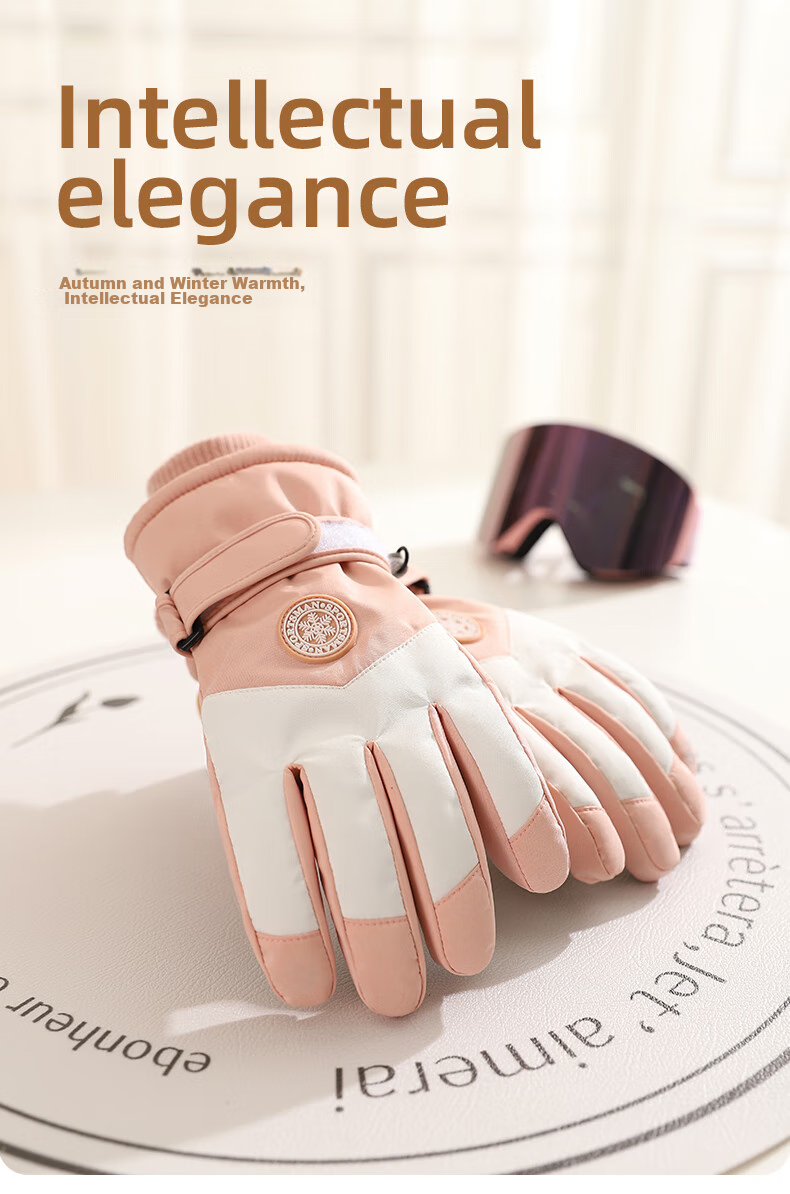 BWNK Winter Ski Gloves for Women, Cold-Resistant Fleece-Lined Warm Gloves for Cycling, Electric Scooter Touchscreen Gloves for Men, Winter Purple And White 1