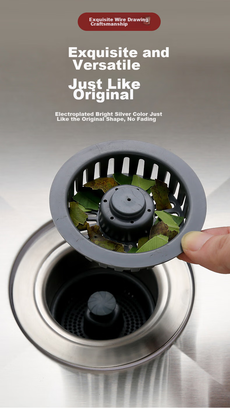 Pollock Kitchen Double Sink Strainer, Vegetable Washing Basin Drain Stopper, Spring-Loaded Filter Core, Stainless Steel Odor Prevention Device SCX-S 17
