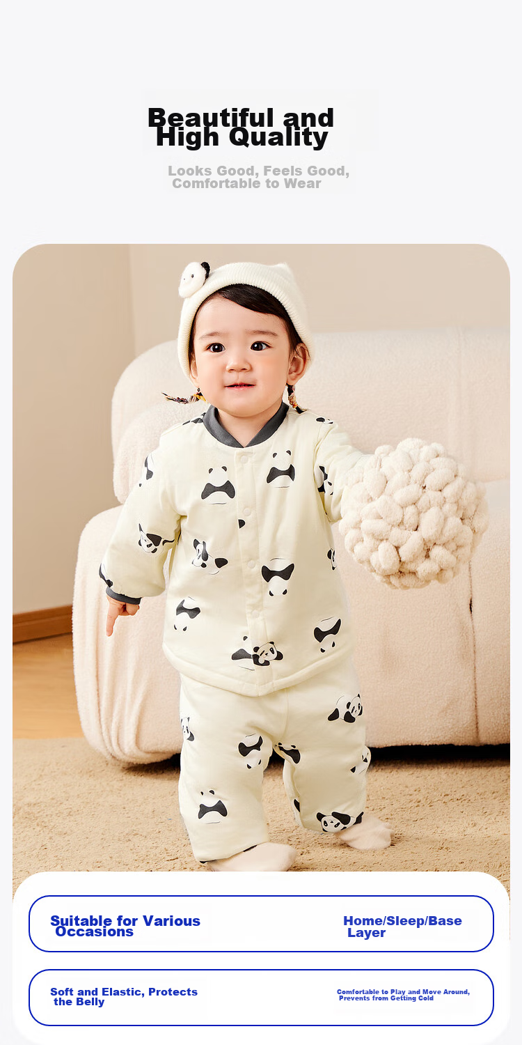 Minibala Padded Boys Girls Baby Thermal Comfortable High-Waist Belly Protection Warm Cute Homewear Set 2