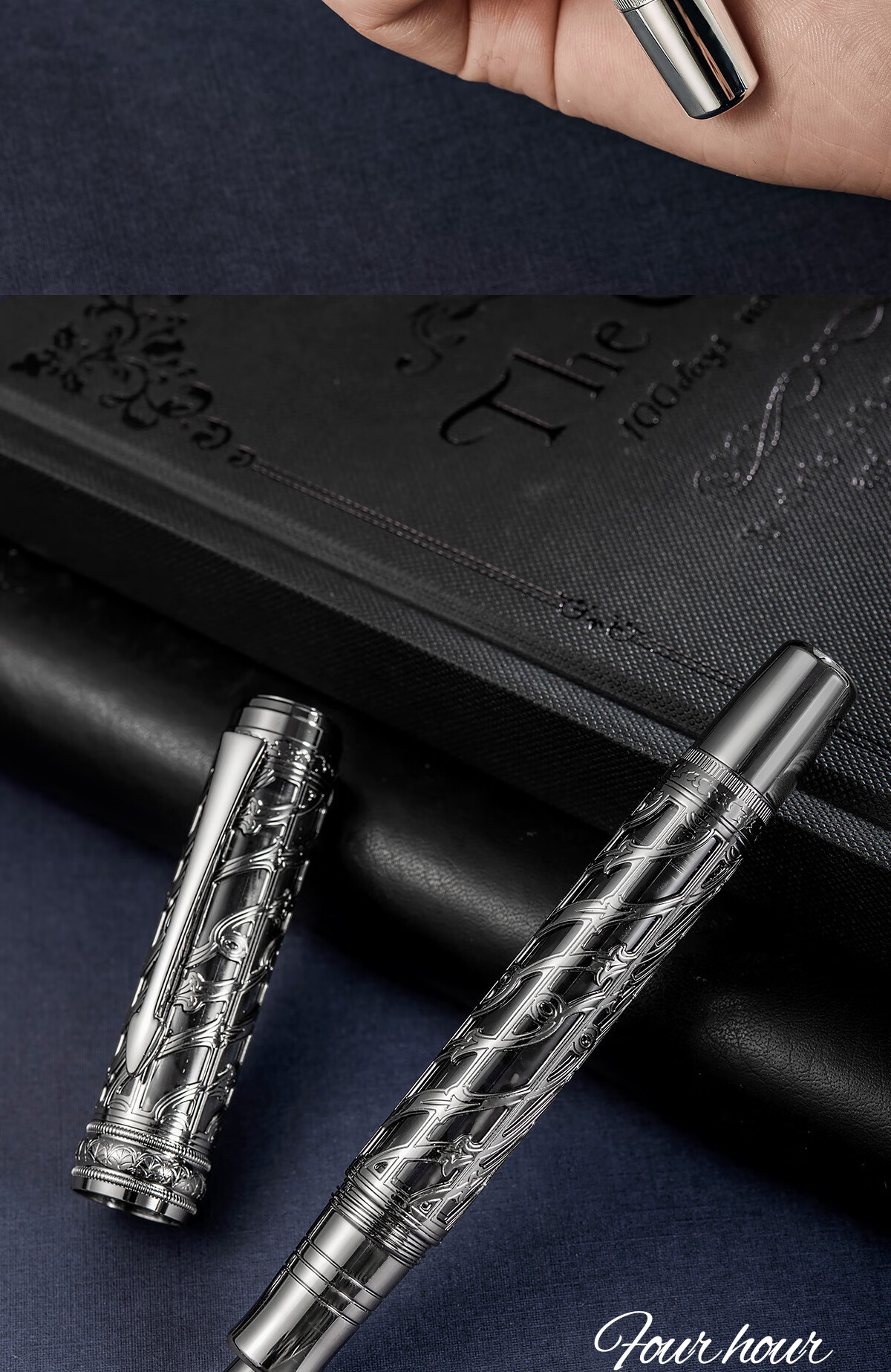 Hongdian High-End Fountain Pen for Men And Women, Business Office Ink Gift Box, Gunmetal Black A6 Piston Pen, Hard-Tip Calligraphy Pen, Hollow Design, Stylish Gift 21