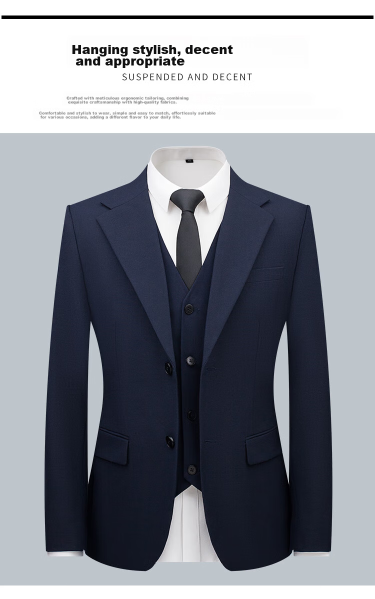 Patuowa Men's Suit Set, Slim Fit Professional Formal Wear, Business Blazer, Wedding Attire, Navy Blue, Size 6XL 7