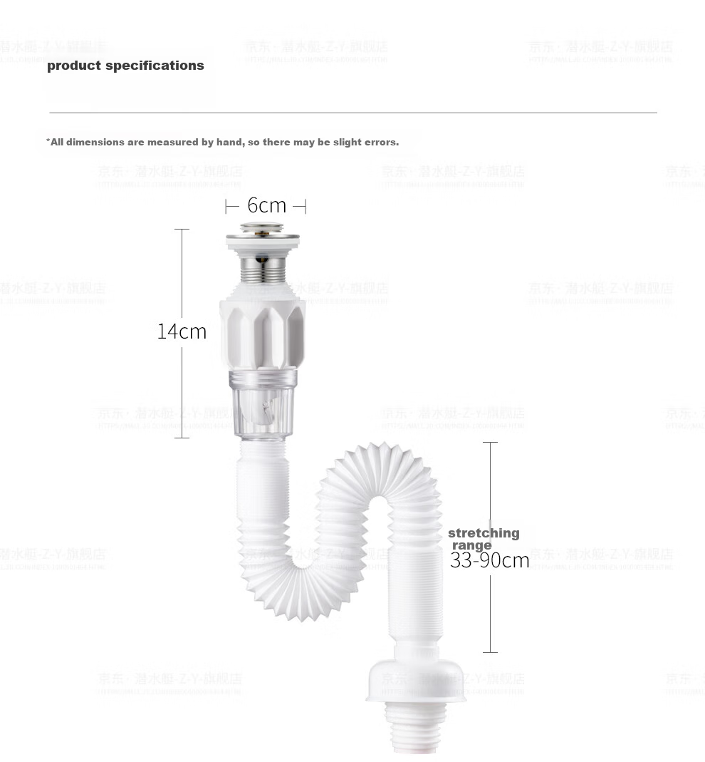 Submarine SQ-22 Sink Flap Drain, Washbasin Drain Pipe, Drainage Kit with Anti-Odor Plug, Odor Prevention, And Overflow Hole 3