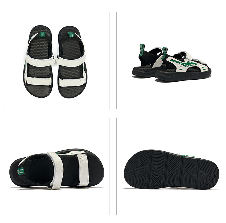 ERKE Children's Sandals for Boys, Kids' Double-Layer Velcro Open-Toe Outdoor Sandals, Micro-Crystal White/true Black/pioneer Green, Size 35 20