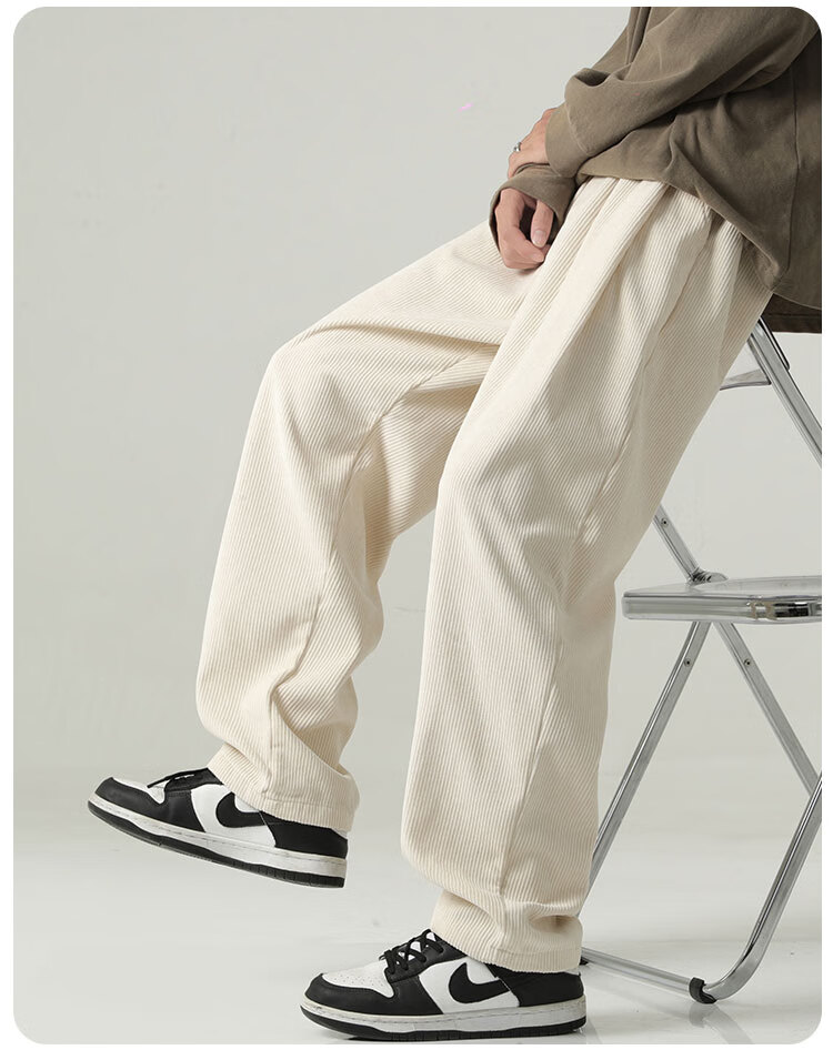 MMOPTOP Corduroy Pants for Men, Spring And Summer Vintage Loose-Fitting Straight-Leg Casual Trousers, 8302 Off-White S 12