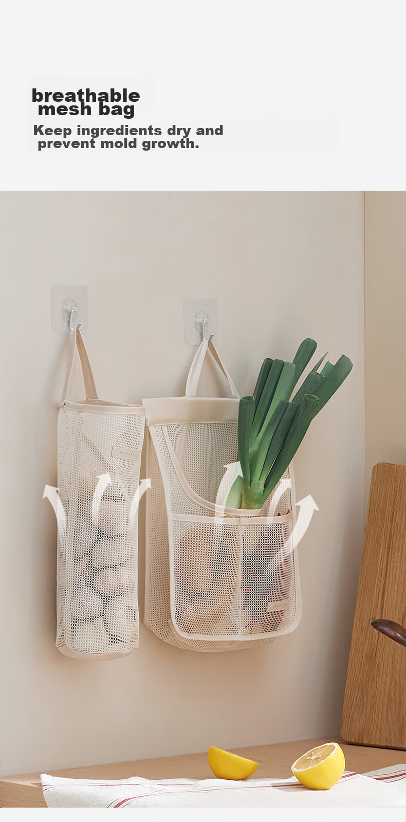 EACHY Onion, Ginger And Garlic Storage Bag Hanging Mesh Pocket Wall-Mounted Kitchen Vegetable Breathable Multifunctional Storage Bag Small Size 5