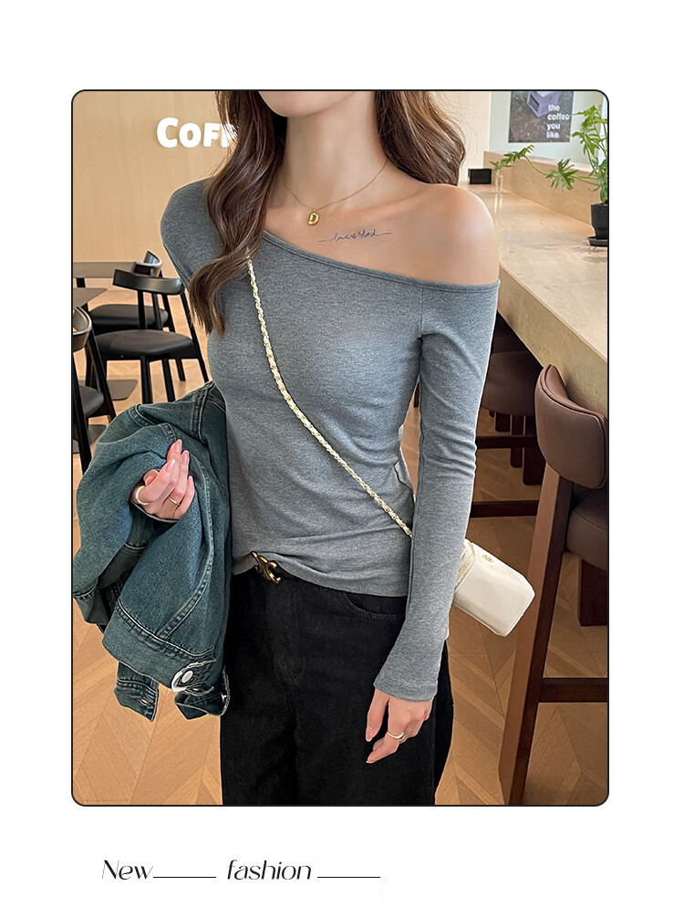 TUCANO Ribbed Base Layer Women's Raglan Slim-Fit Inner Wear, Pure Desire Long-Sleeve T-Shirt, Exposed Shoulder Hot Girl Top, Black, S 9