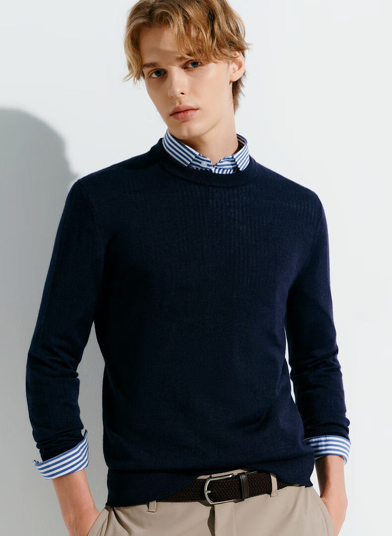 G2000 [Sheep Wool Blend] Mall-Matching Soft Comfortable Casual Versatile Sweater, Deep Indigo Blue, 2L 1