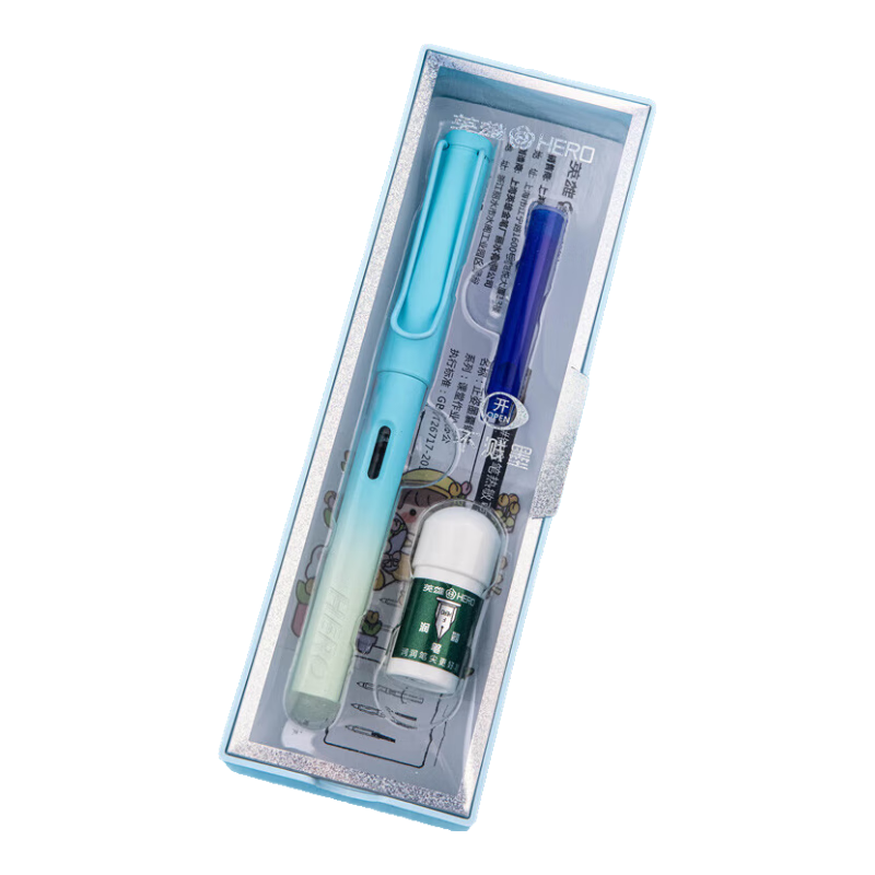 HERO Fountain Pen, 1359 Summer Succulent Series, Fine Nib, Thermal-Sensitive Erasable, for Students And Beginners, Third Grade, Correct Posture, Ink Pen with EF Nib, Gradient Blue Color