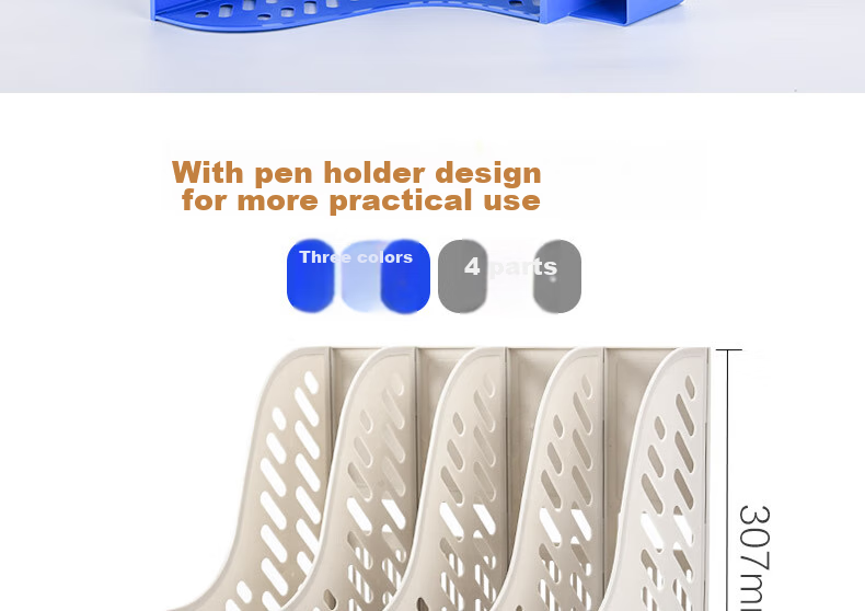 DiLe Premium Series Office Assistant File Tray/document Holder/file Rack/document Organizer/folder Four-Compartment File Basket Low Model with Pen Holder, 1855 Blue 10