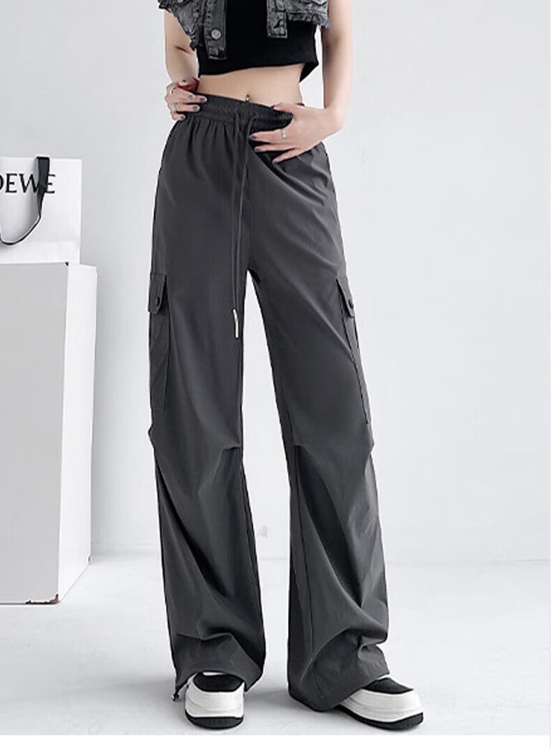 FitonTon American-Style Cargo Pants for Women, Autumn And Winter Style, Trendy Slimming Lazy Pants, Sports Casual Wide-Leg Pants, Two-Way Wear Hiking Pants XL 13