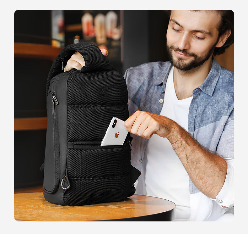 MARK RYDEN Men's Shoulder Bag, Business Casual Crossbody Bag, Water-Resistant Chest Pack, Fashionable Sports Mini Backpack MR7069 Elegant Black 10