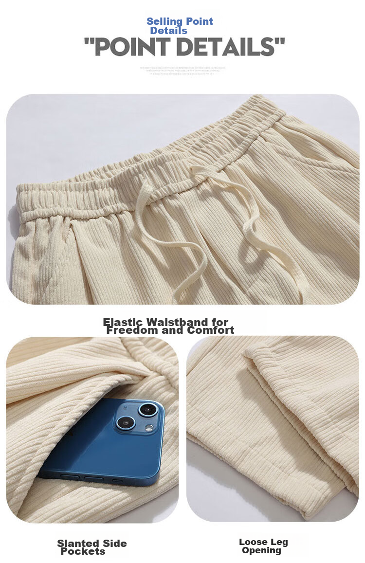 MMOPTOP Corduroy Pants for Men, Spring And Summer Vintage Loose-Fitting Straight-Leg Casual Trousers, 8302 Off-White S 3