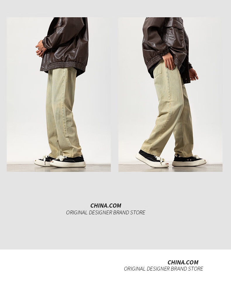POUM American-Style High Street Jeans for Men, Spring And Summer Trendy Retro Casual Pants K221 Smoke Gray L 7