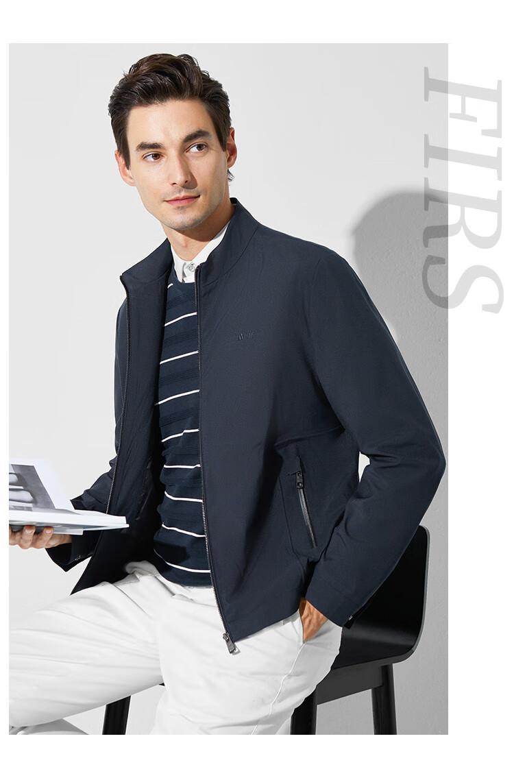 FIRS Men's Jacket for Spring And Autumn, Simple Business Casual Commuter Style, Solid Color Short Stand-Collar Cutaway Zipper Jacket for Me 1