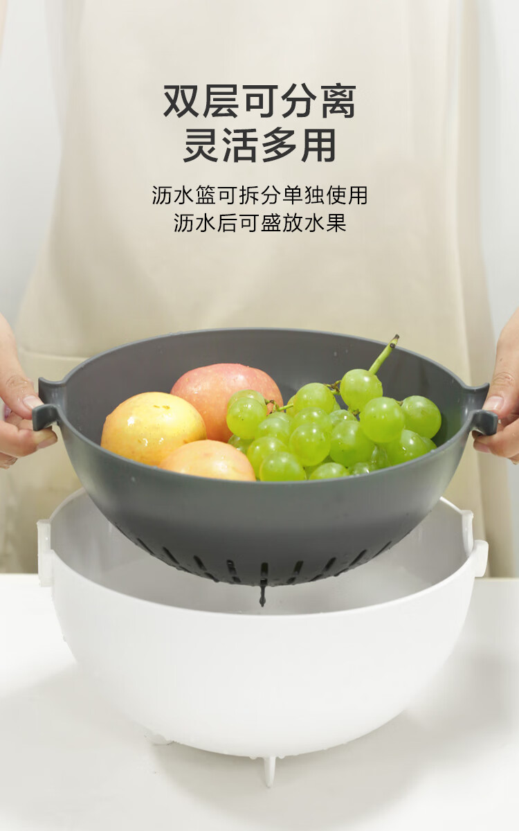JD Original Colander Set [Double-Layer Filtration], Draining Basket for Washing Fruits And Vegetables, Kitchen Thickened 2-Piece Set 4