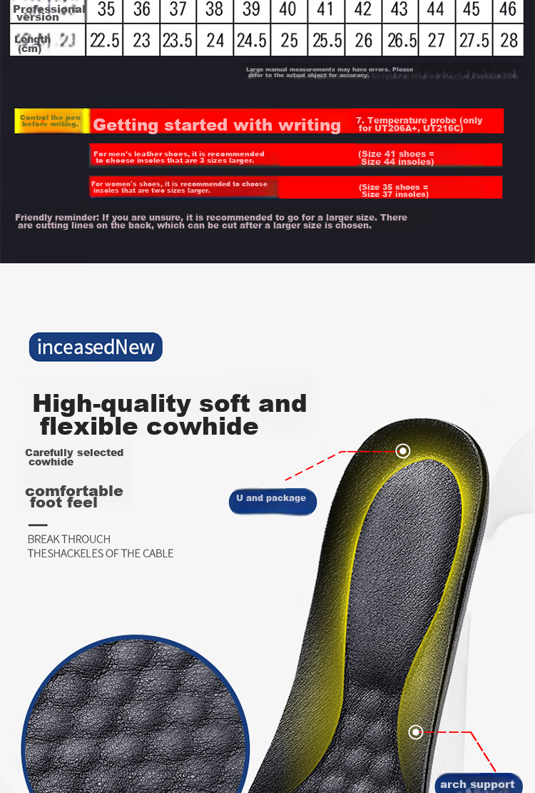 IQGD 2-Pair Set Cowhide Insoles for Men And Women, Thick Business Shoe Insoles with Arch Support, Breathable Comfortable Sweat-Absorbing Shock-Absorbing Sports All-Season Soft [2 Pairs] Black Size 43-44 3