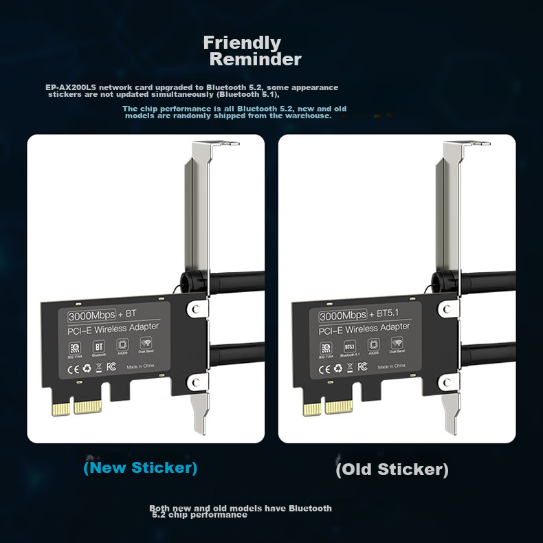 EDUP Intel AX200 Gigabit PCIe Wireless Network Card, Desktop Computer WIFI6 Receiver, Gaming PC Internal, 5G Dual-Band 3000M Bluetooth 5.2, EP-AX200LS 15