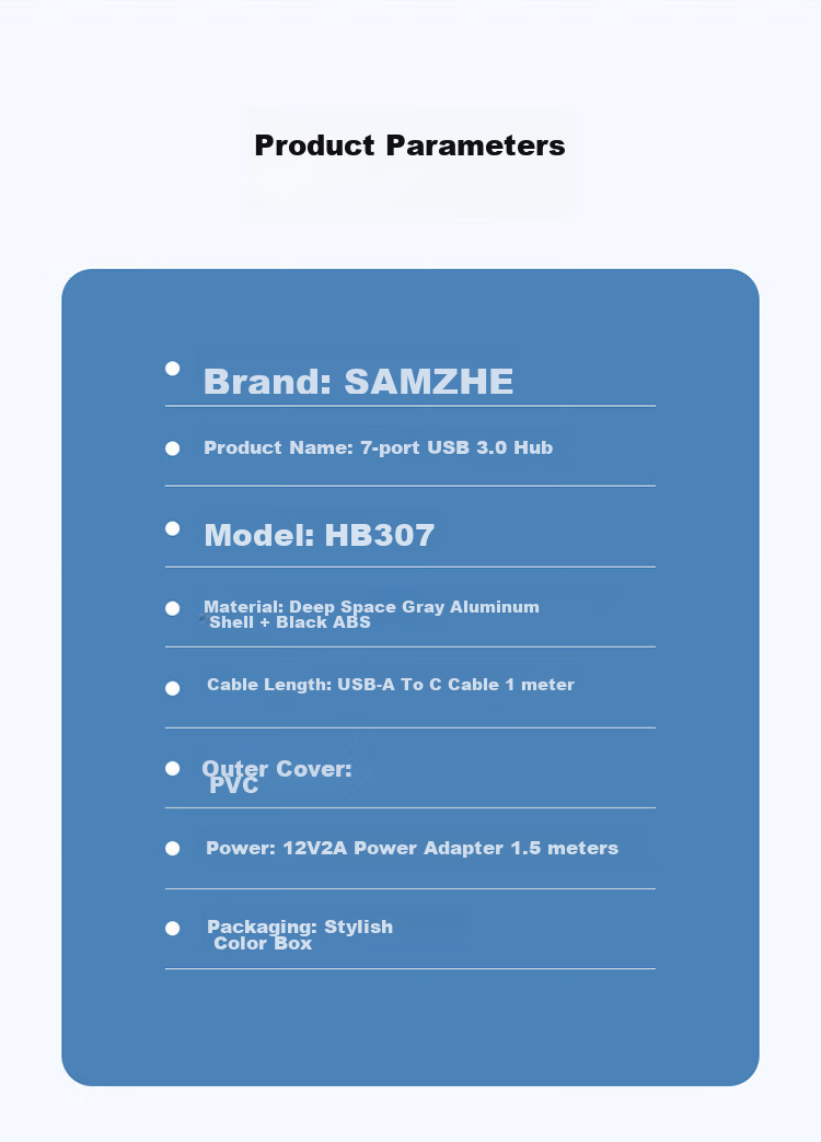 SAMZHE USB3.0 Hub, One-To High-Speed Expansion Dock, Laptop Hard Drive Keyboard Mouse Hub, 7-Port HUB Extension Cable, 1 Meter HB307 15