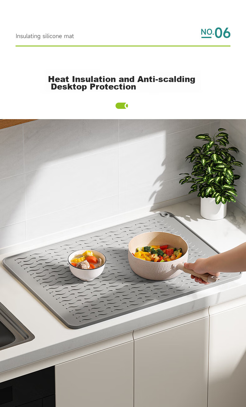 AOmeiyou Heat-Resistant Mat, Draining Pad, Kitchen Silicone Mat, Countertop Pad, Cutting Board Non-Slip Mat, High-Temperature Resistant Anti-Scalding Mat, Placemat 8