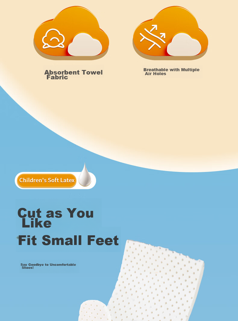 FOOTOPPO Latex Children's Shoe Insoles, Cuttable Thin Style, for Boys And Girls, Breathable Sports Basketball Shoes, Thin Insoles 3