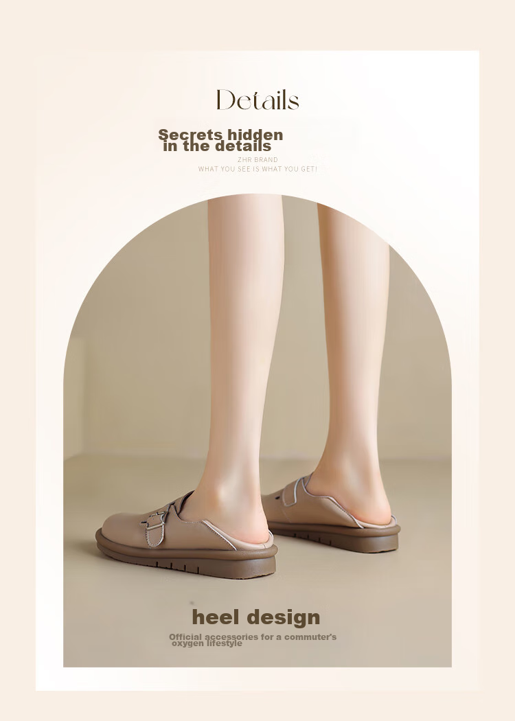 ZHR Women's Versatile Comfortable Soft-Soled Birkenstock-Style Shoes, Genuine Leather Simple Two-Way Wearable Women's Shoes, BT69, Beige, Size 35 5