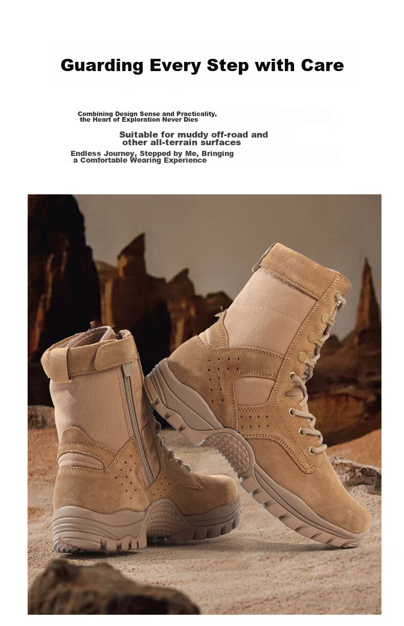 3514 New Brown Combat Boots for Men, High-Top Tactical Boots with Side Zipper, Military Enthusiast Outdoor Desert Boots, Brown, Size 42 3