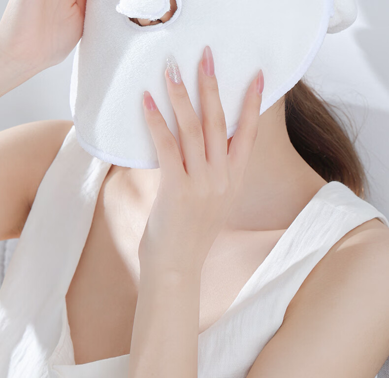 Goood Hot Compress Towel, Cold Compress Face Mask, Face Cloth for Beauty Salon, Coral Fleece Face Mask, Soft Skin Hydrating Facial Towel [Double-Layer + Strap + Nose Hole Design] 14