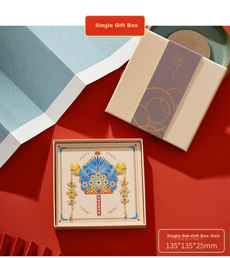 Ouliwen Chinese-Style Metal Phoenix Crown Bookmark, High-Quality Cultural And Creative Gift Box, Creative 3D Beijing Souvenir Gift Box Set, Phoenix Crown And Hairpin Two-Piece Set 11
