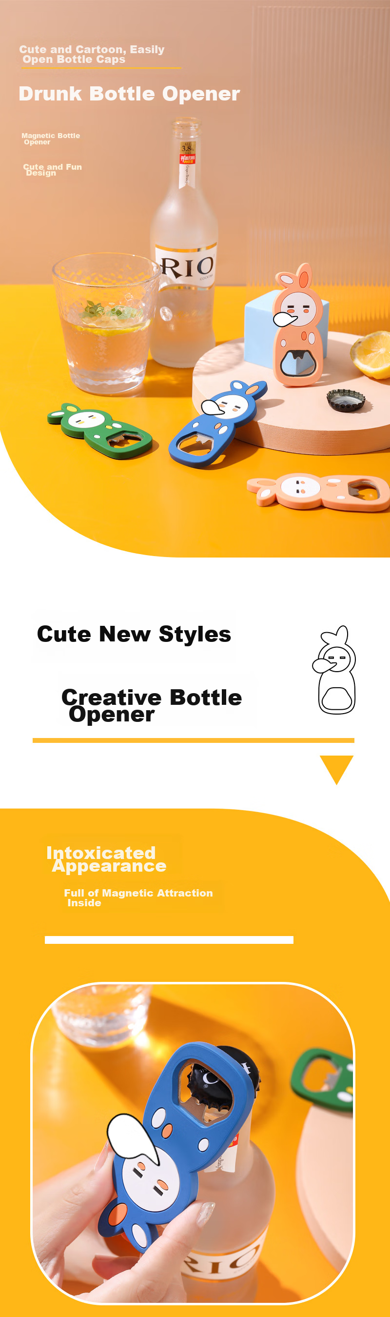 PINYU Magnetic Bottle Opener, Refrigerator Magnet, Beer Bottle Opener, Home Use Bottle Opener, Wine Opener, Bottle Opener Tool 1