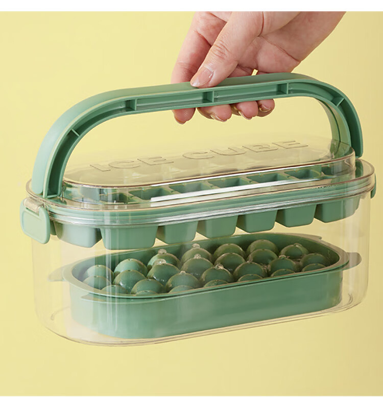 Quanshi Ice Cube Mold with Handle, Ice Tray for Making Ice Balls, Freezing Mold for Ice Cubes, Ice Maker Tool, 54 Compartments, 2 Layers, Gree 1