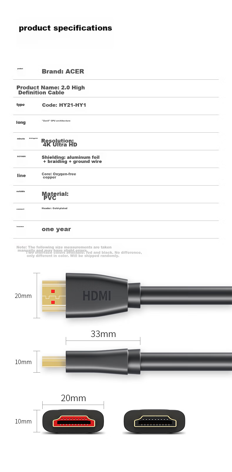 Acer HDMI Cable Version 2.0, 4K Ultra HD Cable 20 Meters, 3D Video Cable Engineering Grade, Data Connection Cable for Laptop, Monitor, Set-Top Box, TV, Projector 12