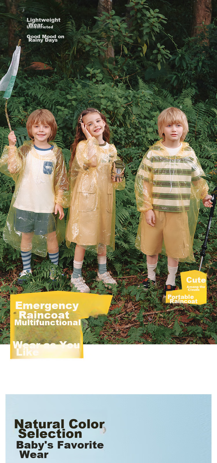 Lemonkid Children's Disposable Raincoat, Portable Waterproof Card, Thickened for School, Travel, Outdoor Hiking, Rain Poncho 1