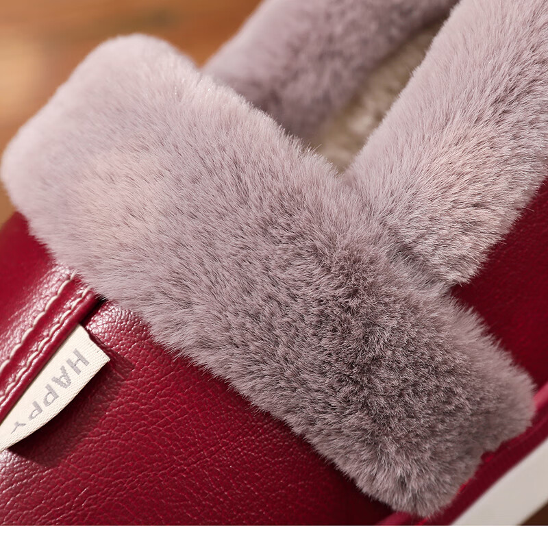 GUOLUOFEI Cotton Slippers with Handles for Men And Women, Indoor Non-Slip Waterproof Warm Cotton Shoes for Elderly, Red Package, Size 38-39 6