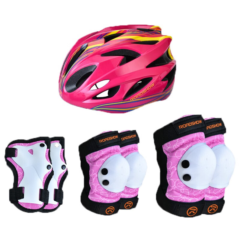 ROADSHOW Children's Protective Gear Set: Helmet, Skateboard, Roller Skates, Breathable 3D Set for Boys And Girls, Pink, Size M